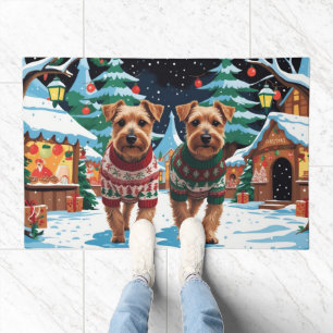Biewer Terrier Dogs Christmas Snow Holiday Doormat