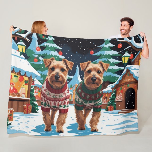 Biewer Terrier Dogs Christmas Snow Holiday Fleece Blanket (In Situ)