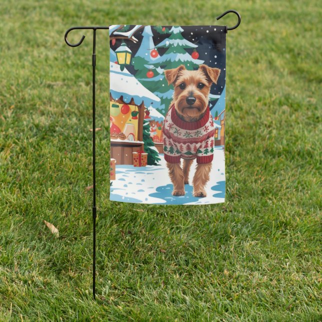 Biewer Terrier Dogs Christmas Snow Holiday Garden Flag (In SItu)