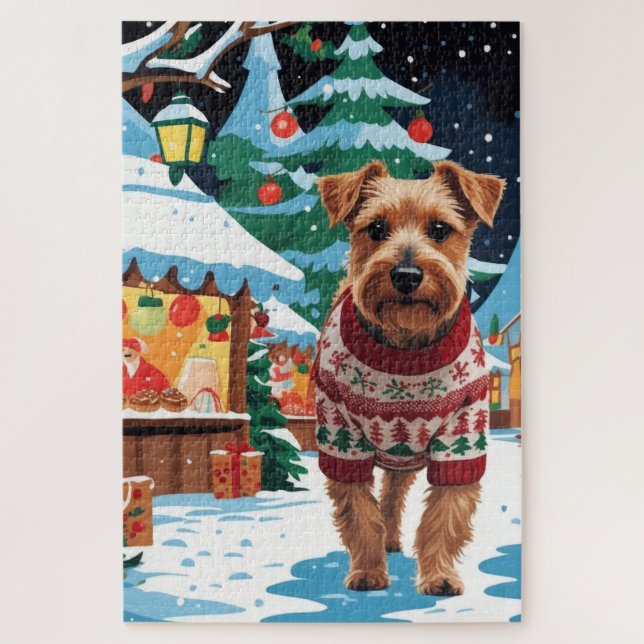 Biewer Terrier Dogs Christmas Snow Holiday Jigsaw Puzzle (Vertical)