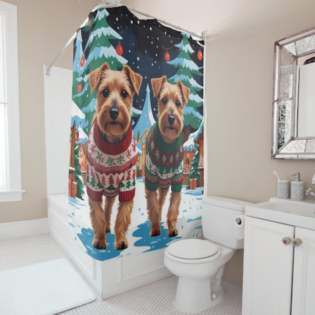 Biewer Terrier Dogs Christmas Snow Holiday Shower Curtain (In Situ)
