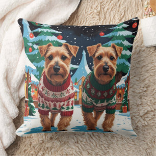 Biewer Terrier Dogs Christmas Snow Holiday Throw Pillow