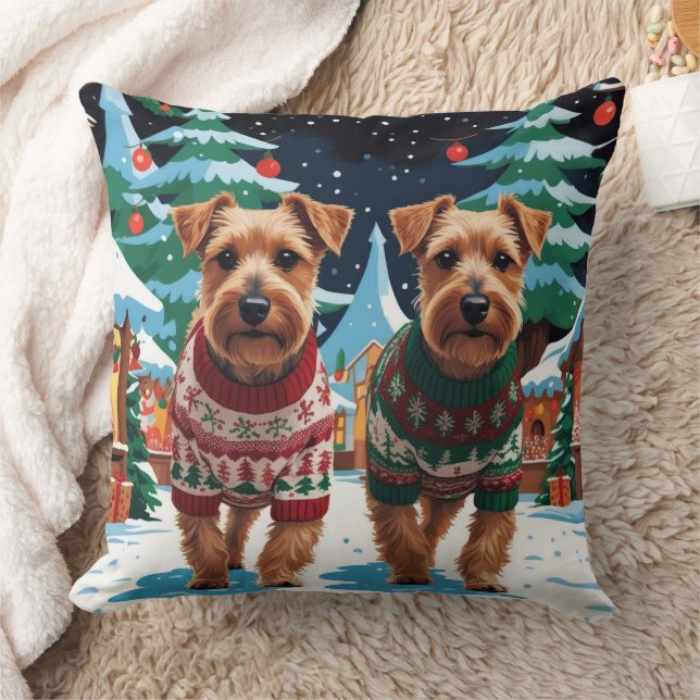Biewer Terrier Dogs Christmas Snow Holiday Throw Pillow (Blanket)