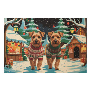 Biewer Terrier Dogs Christmas Snow Holiday Wood Wall Art