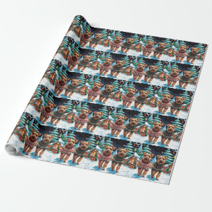Biewer Terrier Dogs Christmas Snow Holiday Wrapping Paper