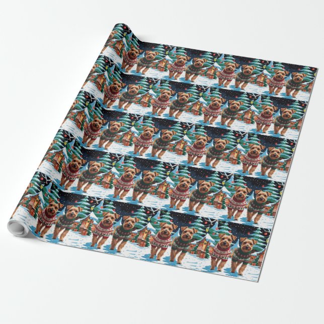 Biewer Terrier Dogs Christmas Snow Holiday Wrapping Paper (Unrolled)