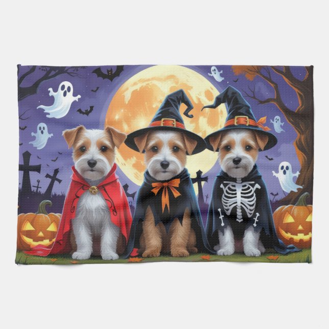 Biewer Terrier Dogs Pumpkin Halloween Funny Kitchen Towel (Horizontal)