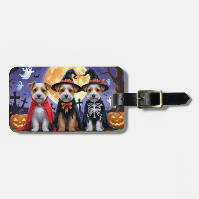 Biewer Terrier Dogs Pumpkin Halloween Funny Luggage Tag (Front Horizontal)