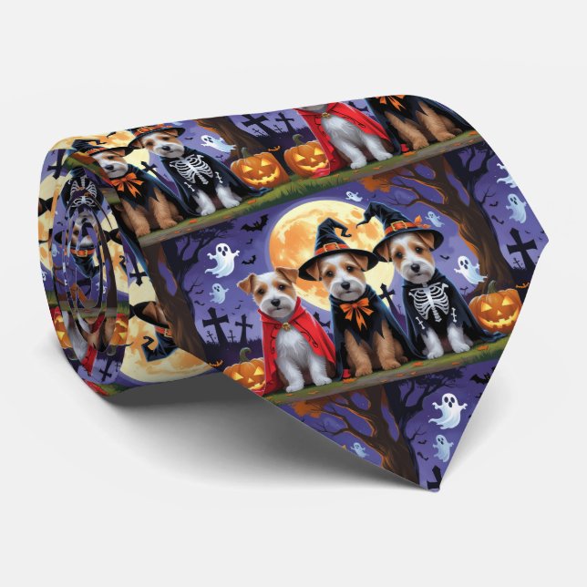 Biewer Terrier Dogs Pumpkin Halloween Funny Neck Tie (Rolled)