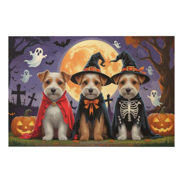 Biewer Terrier Dogs Pumpkin Halloween Funny Wood Wall Art (Front)