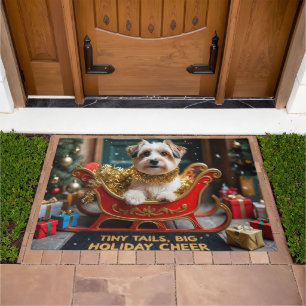 Biewer Terrier Festive Holiday Christmas Doormat