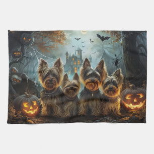 Biewer Terrier Halloween Night Doggy Delight Kitchen Towel