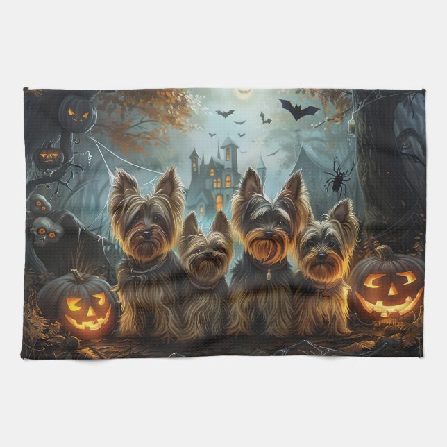 Biewer Terrier Halloween Night Doggy Delight  Kitchen Towel (Horizontal)