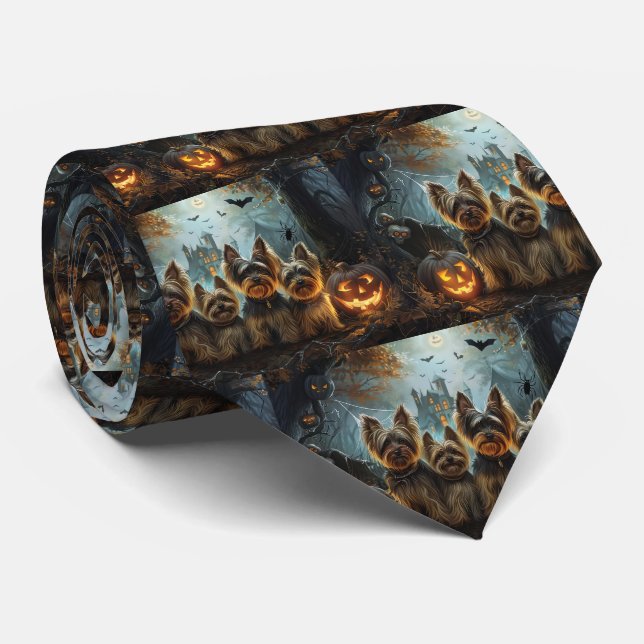Biewer Terrier Halloween Night Doggy Delight  Neck Tie (Rolled)