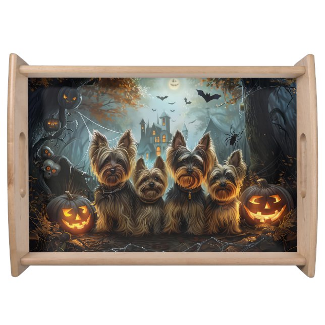 Biewer Terrier Halloween Night Doggy Delight  Serving Tray (Front)
