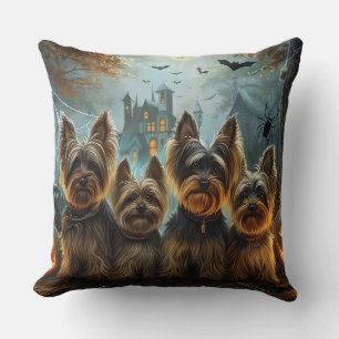 Biewer Terrier Halloween Night Doggy Delight Throw Pillow