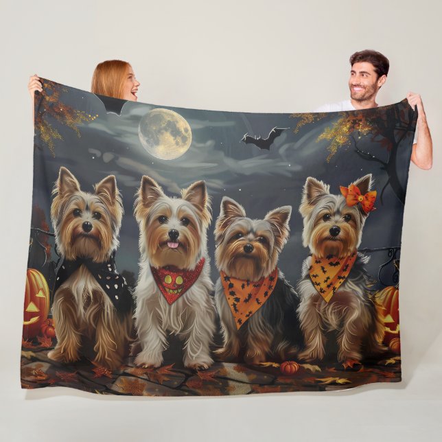 Biewer Terrier Halloween Spooky  Fleece Blanket (In Situ)
