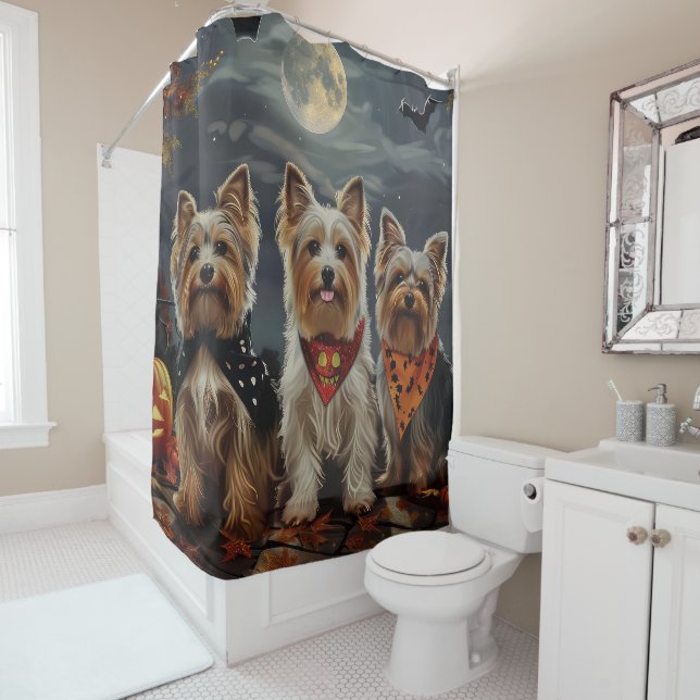 Biewer Terrier Halloween Spooky  Shower Curtain (In Situ)