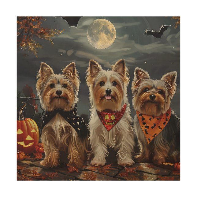 Biewer Terrier Halloween Spooky  Wood Wall Art (Front)