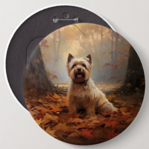 Biewer Terrier in Autumn Leaves Fall Inspire Button
