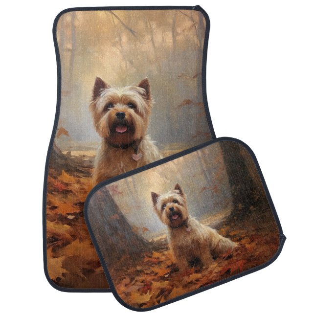 Biewer Terrier in Autumn Leaves Fall Inspire Car Floor Mat (Set)