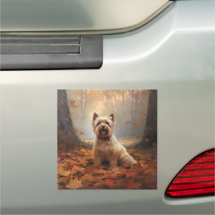 Biewer Terrier in Autumn Leaves Fall Inspire Car Magnet