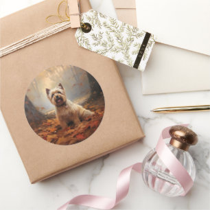 Biewer Terrier in Autumn Leaves Fall Inspire Classic Round Sticker