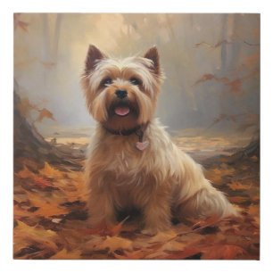 Biewer Terrier in Autumn Leaves Fall Inspire Faux Canvas Print