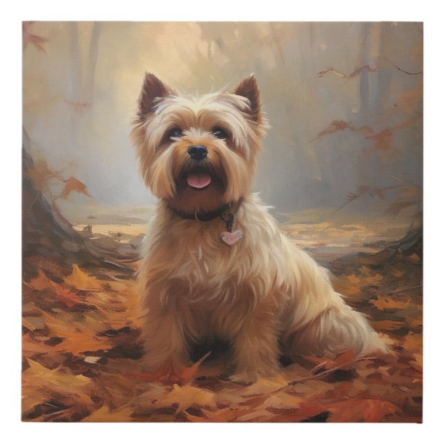 Biewer Terrier in Autumn Leaves Fall Inspire Faux Canvas Print (Front)