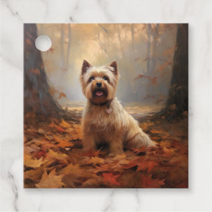 Biewer Terrier in Autumn Leaves Fall Inspire Favor Tags