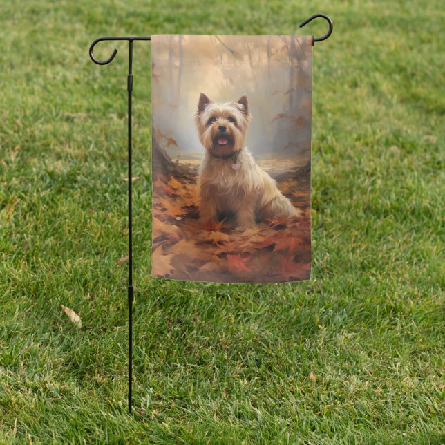 Biewer Terrier in Autumn Leaves Fall Inspire Garden Flag (In SItu)