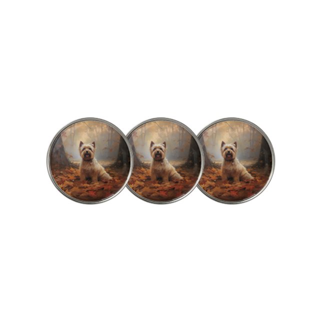Biewer Terrier in Autumn Leaves Fall Inspire Golf Ball Marker (3 Up)