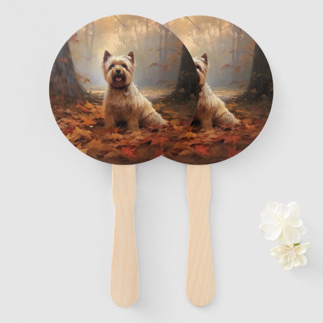 Biewer Terrier in Autumn Leaves Fall Inspire Hand Fan (Front and Back)