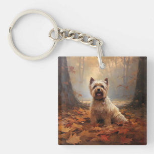 Biewer Terrier in Autumn Leaves Fall Inspire Keychain