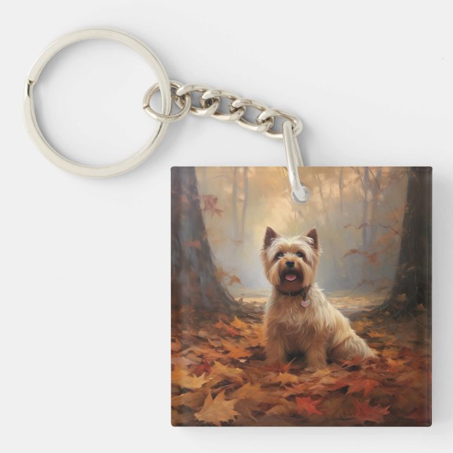 Biewer Terrier in Autumn Leaves Fall Inspire Keychain (Front)