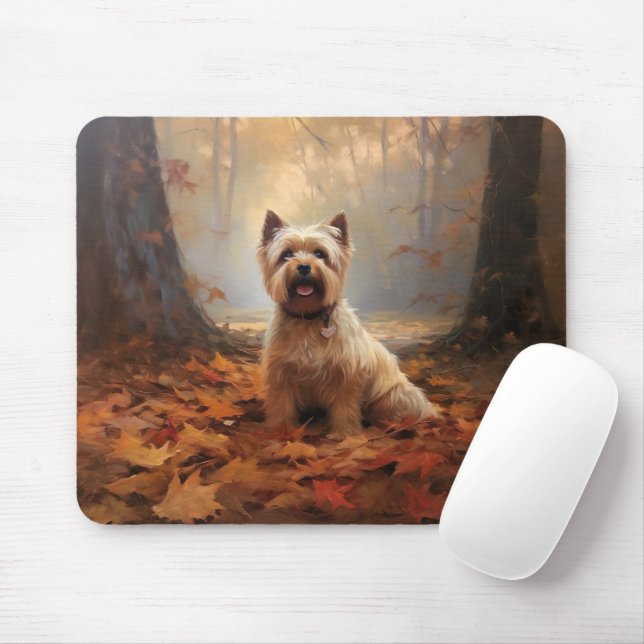 Biewer Terrier in Autumn Leaves Fall Inspire Mouse Pad (With Mouse)