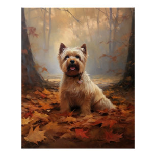 Biewer Terrier in Autumn Leaves Fall Inspire Poster