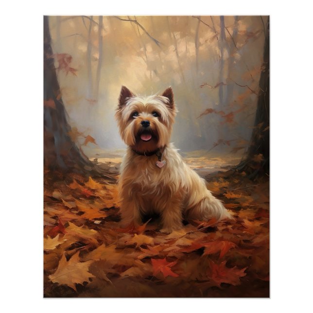 Biewer Terrier in Autumn Leaves Fall Inspire Poster (Front)