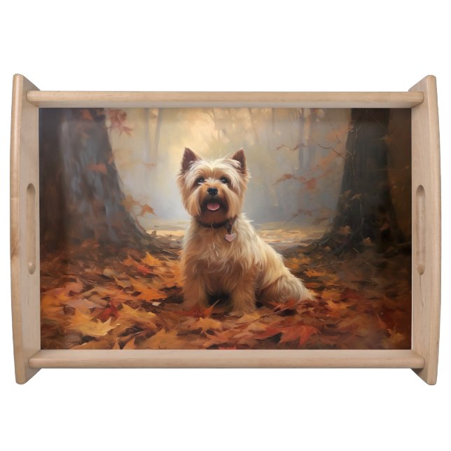 Biewer Terrier in Autumn Leaves Fall Inspire Serving Tray (Front)