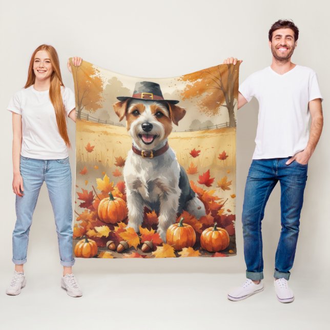 Biewer Terrier In Autumn Leaves Thanksgiving Art Fleece Blanket (In Situ)