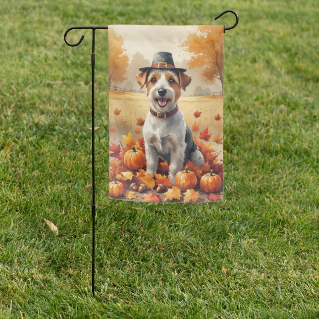 Biewer Terrier In Autumn Leaves Thanksgiving Art Garden Flag (In SItu)