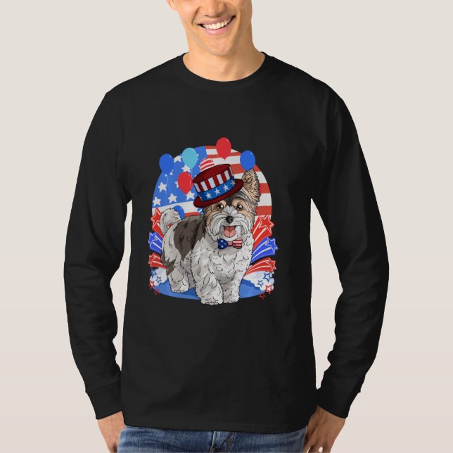 Biewer Terrier Merica 4th Of July American Flag Pa T-Shirt (Front)