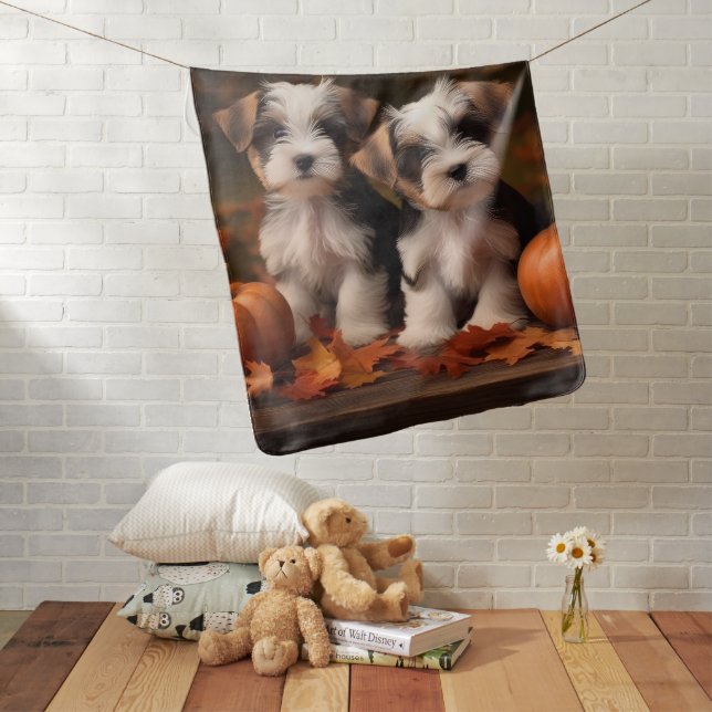 Biewer Terrier Puppy Autumn Delight Pumpkin  Baby Blanket (In Situ)