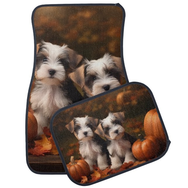 Biewer Terrier Puppy Autumn Delight Pumpkin  Car Floor Mat (Set)