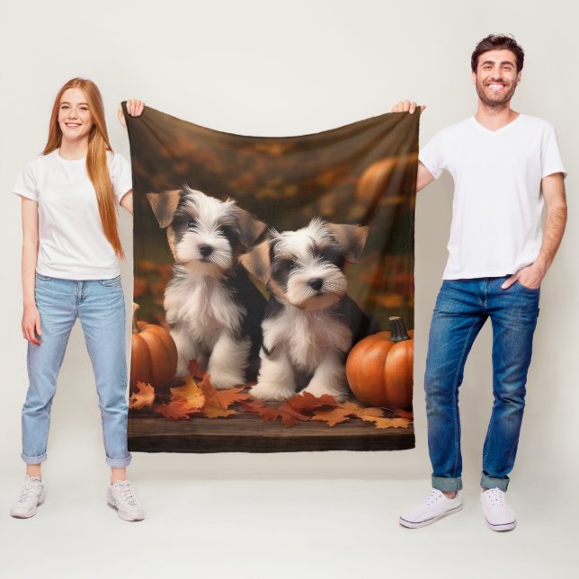 Biewer Terrier Puppy Autumn Delight Pumpkin  Fleece Blanket (In Situ)
