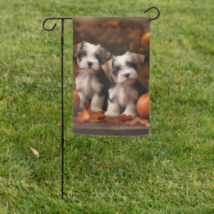 Biewer Terrier Puppy Autumn Delight Pumpkin  Garden Flag