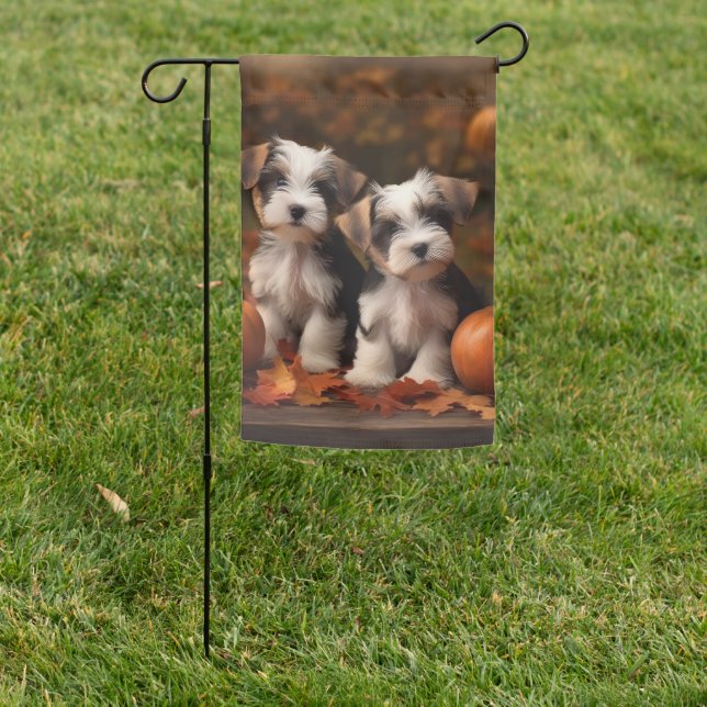 Biewer Terrier Puppy Autumn Delight Pumpkin  Garden Flag (In SItu)