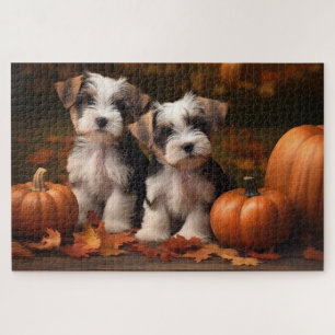 Biewer Terrier Puppy Autumn Delight Pumpkin  Jigsaw Puzzle