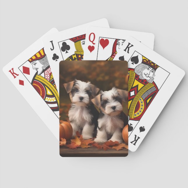 Biewer Terrier Puppy Autumn Delight Pumpkin  Poker Cards (Back)
