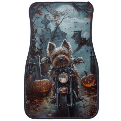 Biewer Terrier Riding Motorcycle Halloween Scary  Car Floor Mat